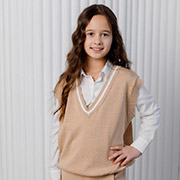 Жилетка в'язана для дівчинки Art Knit бежева з білою смужкою