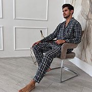 Чоловіча фланелева піжама P-F176P сорочка та штани Cosy в біло-сіру клітинку