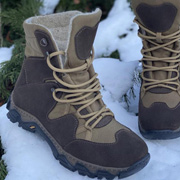 Шкіряні берці з конопляною тканиною Високі зимові Ukono коричневий