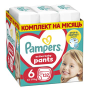 Підгузки-трусики дитячі 13-19 кг розмір 6 132 шт Active Baby-Pants Giant Pampers 8006540068632