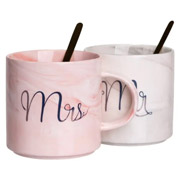 Набір чашок порцелянових з ложками 2х400 мл Mr and Mrs Yiwu FM-28