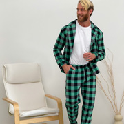 Піжама чоловіча трійка F201P+f01 Cosy клітина зелено-чорна