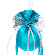 Елочный шар 8 см с двойным бантом и брошкой Бирюзовая подвеска Lefard 085-173