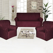 Велюрові чохли для дивана та 2 крісел Love you бордо