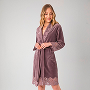 Жіночий велюровий халат Nusa NS-0431 суха троянда з мереживом