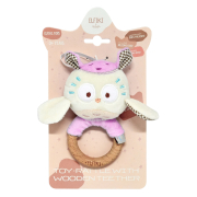 Іграшка - брязкальце з дерев'яним гризунцем сова Мія, ELFIKI