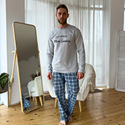 Чоловіча піжама Sunday KMW05 лонгслів і штани Cosy блакитна клітинка