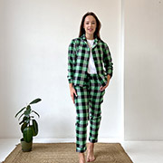 Жіноча піжама-трійка F81P+f01ws сорочка-штани-футболка Cosy зелено-чорний у клітинку