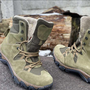 Шкіряні берці з конопляною демісезонною тканиною Ukono зелений