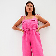 Комбінезон лляний на зав'язках Прованс фуксія