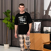 Чоловіча піжама Every Day NI Клітинка беж T281 футболка та штани Cosy