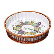 Кругла керамічна форма для запікання Kamille 2.1л 6305 з ротанговим кошиком