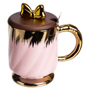 Чашка порцелянова з кришкою та ложкою 450 мл Ribbon Yiwu FM-23B рожева