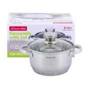 Каструля з кришкою 2.0л з нержавіючої сталі та порожнистими ручками для індукції та газу Kamille 4911