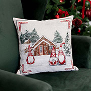 Декоративна гобеленова новорічна подушка Snowfall Три гноми і будиночок Прованс