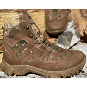 Шкіряні берці з конопляною тканиною зимові Ukono коричневий, темний піксель