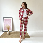 Піжама жіноча демісезонна трійка Cosy F61P+f01ws клітинка червоно-біла