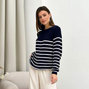 Джемпер в'язаний Cotton Art Knit індиго в смужку