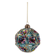 Куля новорічна 10 см Novogod'ko 973859 яскраво-блакитна глянець орнамент