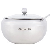 Цукорниця 560мл з нержавіючої сталі з ложечкою і скляною кришкою Kamille 7003