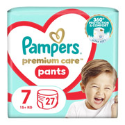 Подгузники-трусики детские от 15 кг размер 7 27 шт Premium Care Pants Giant Plus Pampers 8006540807026