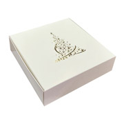 Коробка подарункова новорічна 200х200х50 мм Золота ялинка біла