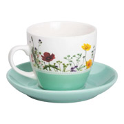 Чашка з блюдцем порцелянова 250 мл Liling Rongxiang Ceramic RX-N24723GR бірюзова