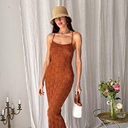 Сукня пляжна в'язана Мереживо Art Knit бурштинова з відкритою спиною