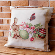 Наволочка декоративна гобеленова Зайчик з писанками і квітами Веснянка Прованс
