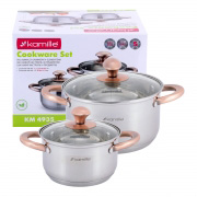 Набір каструль із нержавіючої сталі 4 предмети для індукції та газу 1.5л, 3.0л Kamille 4935