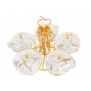 Менажница 5-ти секційна з вилочками на металевій підставці 33см Lefard 926-003 біло-золота