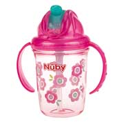Поїльник трітановий з ручками, трубочкою непроливайкою і ковпачком 240мл 12 міс + Nuby pink