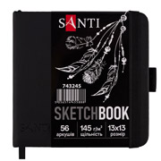 Скетчбук для графіки 13х13 см 56 л тверда обкладинка Santi 743245 чорний