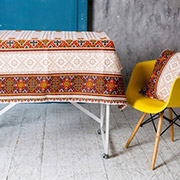 Скатертина бавовняна Орнамент бежевий Український стиль 21061-1 рогожка Ecotton