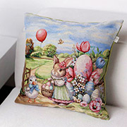 Декоративна гобеленова великодня подушка Зайчиха з каченям Настрій Прованс