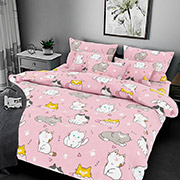 Підліткова постільна білизна Муркотики pink 101436 бязь-люкс Selena простирадло на гумці