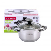 Каструля з кришкою 1.5л з нержавіючої сталі та порожнистими ручками для індукції та газу Kamille 4920