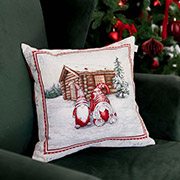 Декоративна гобеленова новорічна подушка Snowfall Пара гномів Прованс