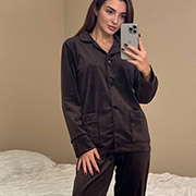 Жіноча піжама 098/22 сорочка і штани V.Velika шоколад із чорним кантом