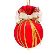 Ялинкова куля 10 см із золотим бантом і перлиною Червоний маскарад Lefard 085-070