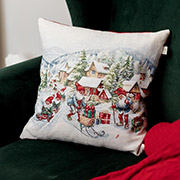 Декоративна гобеленова новорічна подушка Салазки Снігова зима Прованс
