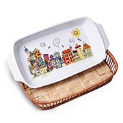 Прямокутна керамічна форма для запікання Kamille 1.5л 6304 з ротанговим кошиком