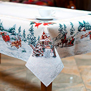 Скатертина новорічна з люрексом Снігові забави Villa Grazia Premium