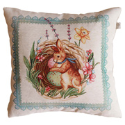 Подушка декоративна гобеленова Зайчик з синьою стрічкою Злагода Прованс