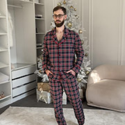 Чоловіча тепла піжама Oxford KMW40 сорочка та штани Cosy червоно-синя