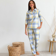 Піжама жіноча демісезонна трійка F51P+f01ws Cosy клітина жовто-сіра