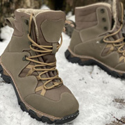 Шкіряні берці з конопляною тканиною Високі зимові Ukono сірий