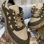 Шкіряні кросівки з конопляною тканиною літо Ukono зелений, бежевий