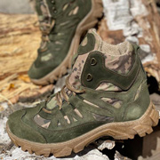 Шкіряні берці з конопляною тканиною зимові Ukono зелений, піксель