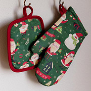 Набір прихватка і рукавиця Санта на зеленому Прованс